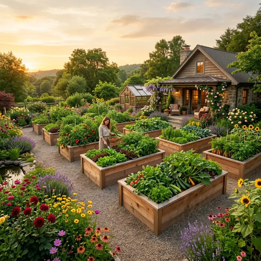 Beautiful metal raised garden bed full of vegetables